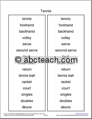 Tennis Terminology Spelling List