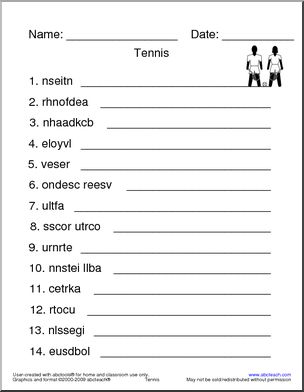 Unscramble the Words: Tennis Terminology