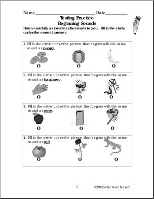 Testing Practice: Beginning Sounds (primary)