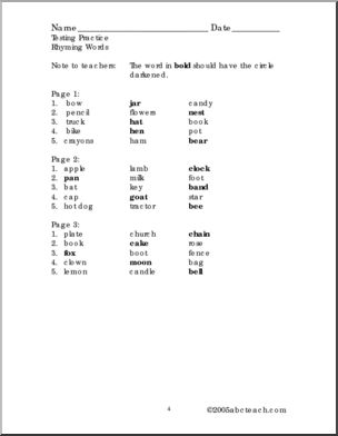 Testing Practice: Rhyming Words (primary) | Abcteach