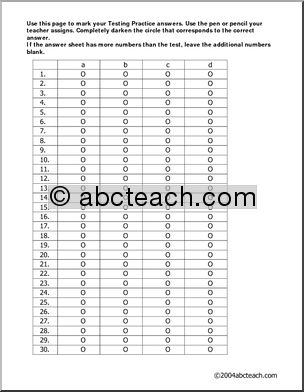 Answer Sheets Testing Practice