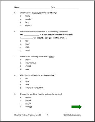 Reading (Level 3) Testing Practice – Abcteach