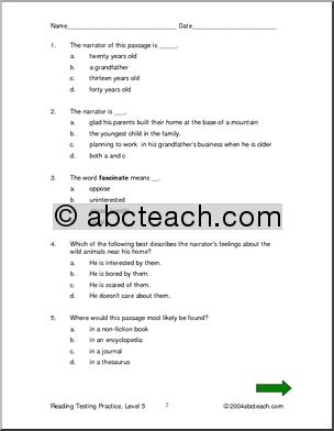 Reading Comprehension (Level 5) Testing Practice
