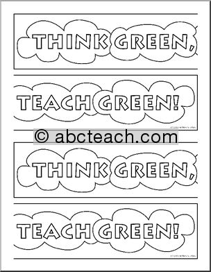 Clip Art: TGTG: Think Green Teach Green Banner 2 B&W Print Page
