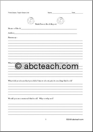 Book Report Forms: Think Green (upper elem/middle)