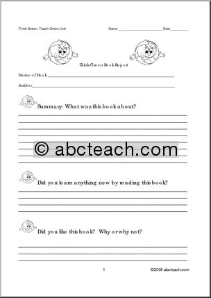 Book Report Forms: Think Green (primary)