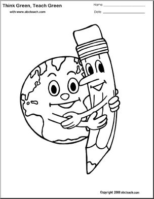 Coloring Page: Think Green (pencil and Earth)