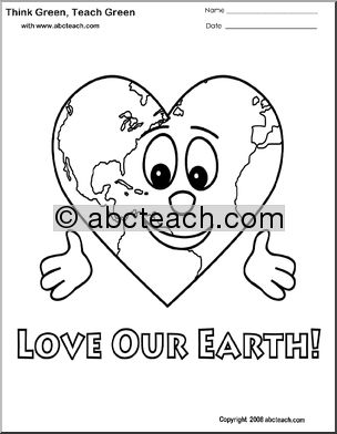 Coloring Page: Think Green – Love Our Earth (cute)