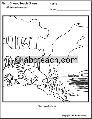 Coloring Page: Think Green – Deforestation