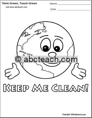 Coloring Page: Think Green – Keep Me Clean! (cute)