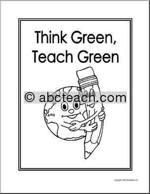 Portfolio Cover: Think Green, Teach Green (pencil and Earth) – b/w