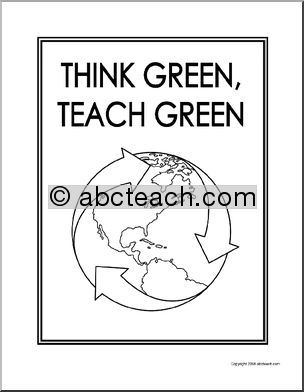 Portfolio Cover: Think Green, Teach Green (recycling Earth) – b/w