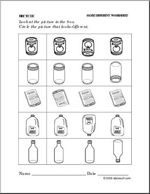 Worksheet: Recycle – Same and Different (preschool/primary)