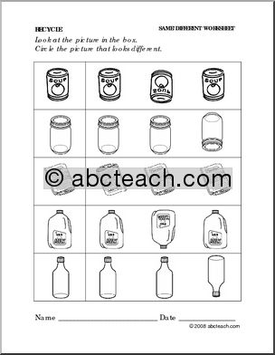 Worksheet: Recycle – Same and Different (preschool/primary)