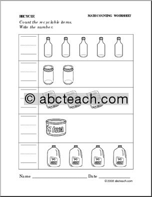 Worksheet: Recycle – Write the Number (preschool/primary)