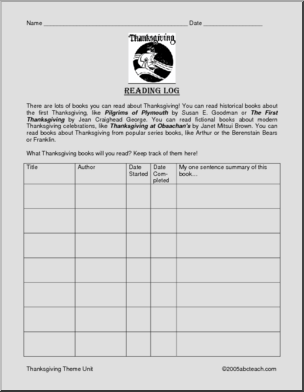 Book Report Form: Thanksgiving