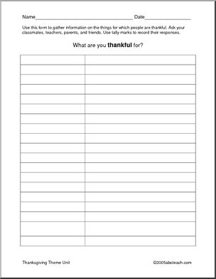 Thankful Thoughts Tally Chart