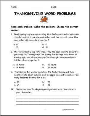 Word Problems: Thanksgiving theme (primary) | Abcteach