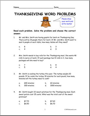 Thanksgiving theme (upper elem) Word Problems