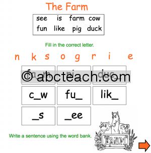 Interactive: Notebook: Missing Letters-The Farm (primary)