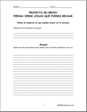 Spanish: Proyecto sobre el Medio Ambiente: Reusar 2 (elementaria/secundaria)