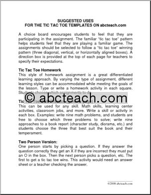 Teaching Ideas: Tic Tac Toe Templates