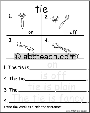 Beginning Writing Practice, Set 15a – trace (tie)