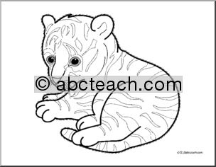 Clip Art: Baby Animals: Tiger Cub (coloring page)