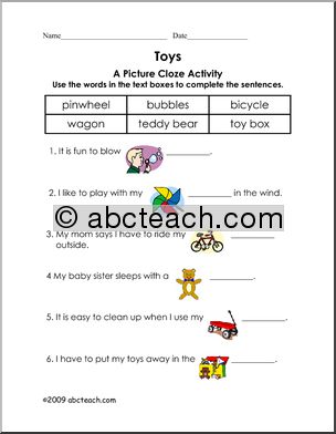 Picture Cloze – Toys 2 (elem)’ Worksheet