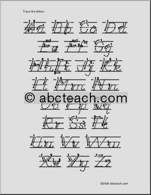 Chart: Manuscript Alphabet Aa-Zz dotted with arrows (DN-Style Font)