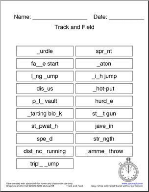 Track/Field Terminology Missing Letters