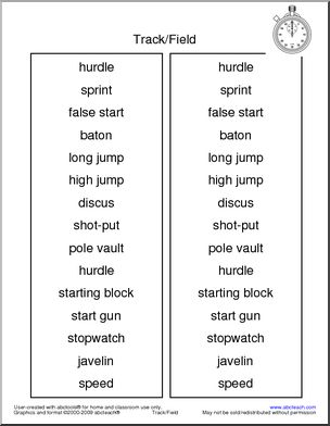 Track/Field Terminology Spelling List