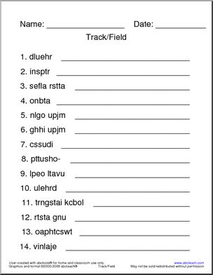 Unscramble the Words: Track/Field Terminology