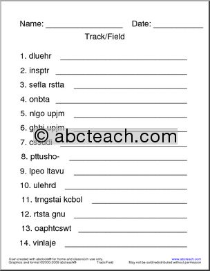 Unscramble the Words: Track/Field Terminology