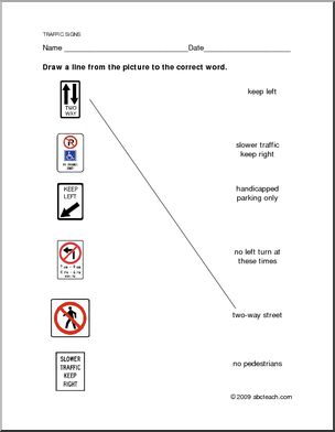 Worksheet: Traffic Regulatory Signs -matching 