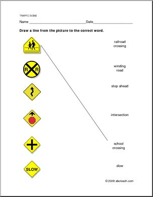 Worksheet: Traffic Warning Signs -matching