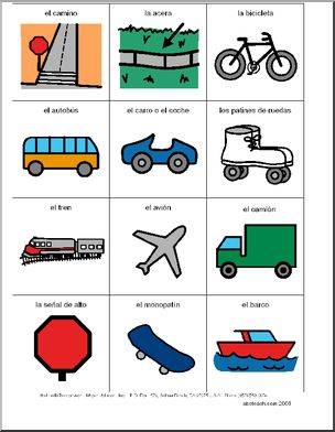 Spanish: Poster de vocabulario – El transporte 1