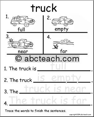 Beginning Writing Practice, Set 17 – trace (truck)
