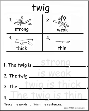 Beginning Writing Practice, Set 18 – trace (twig)