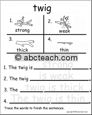 Beginning Writing Practice, Set 18 – trace (twig)