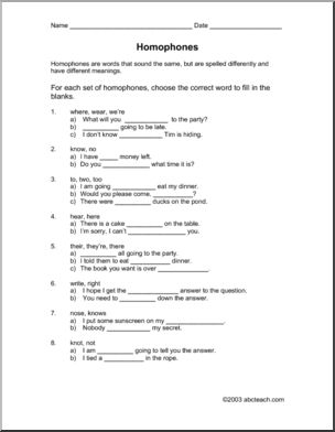 Homophones (elementary) Worksheets