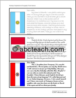 Comprehensions: South American Countries (elem/upper elem)