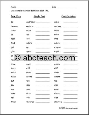 Unscramble the Words: Irregular Forms for 20 Verbs (ESL)