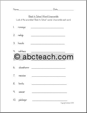 Unscramble the Words: Back To School
