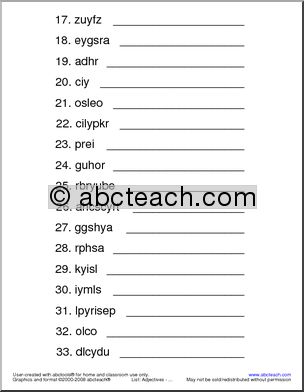 Unscramble the Words: Adjectives - it feels | Abcteach