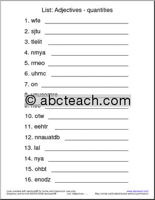 Unscramble the Words: Adjectives – quantities