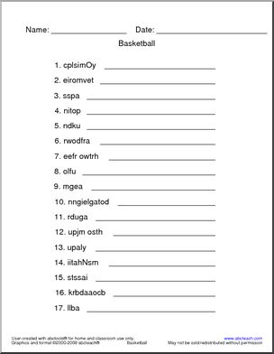 Unscramble the Words: Basketball Vocabulary