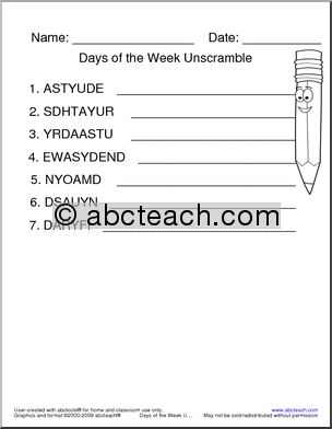 Unscramble the Words: Days of the Week