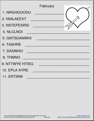 Unscramble the Words: February