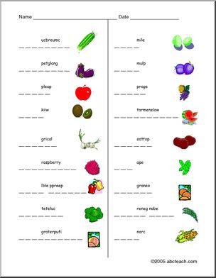 Unscramble the Words: Fruit and Vegetable Vocabulary (ESL)